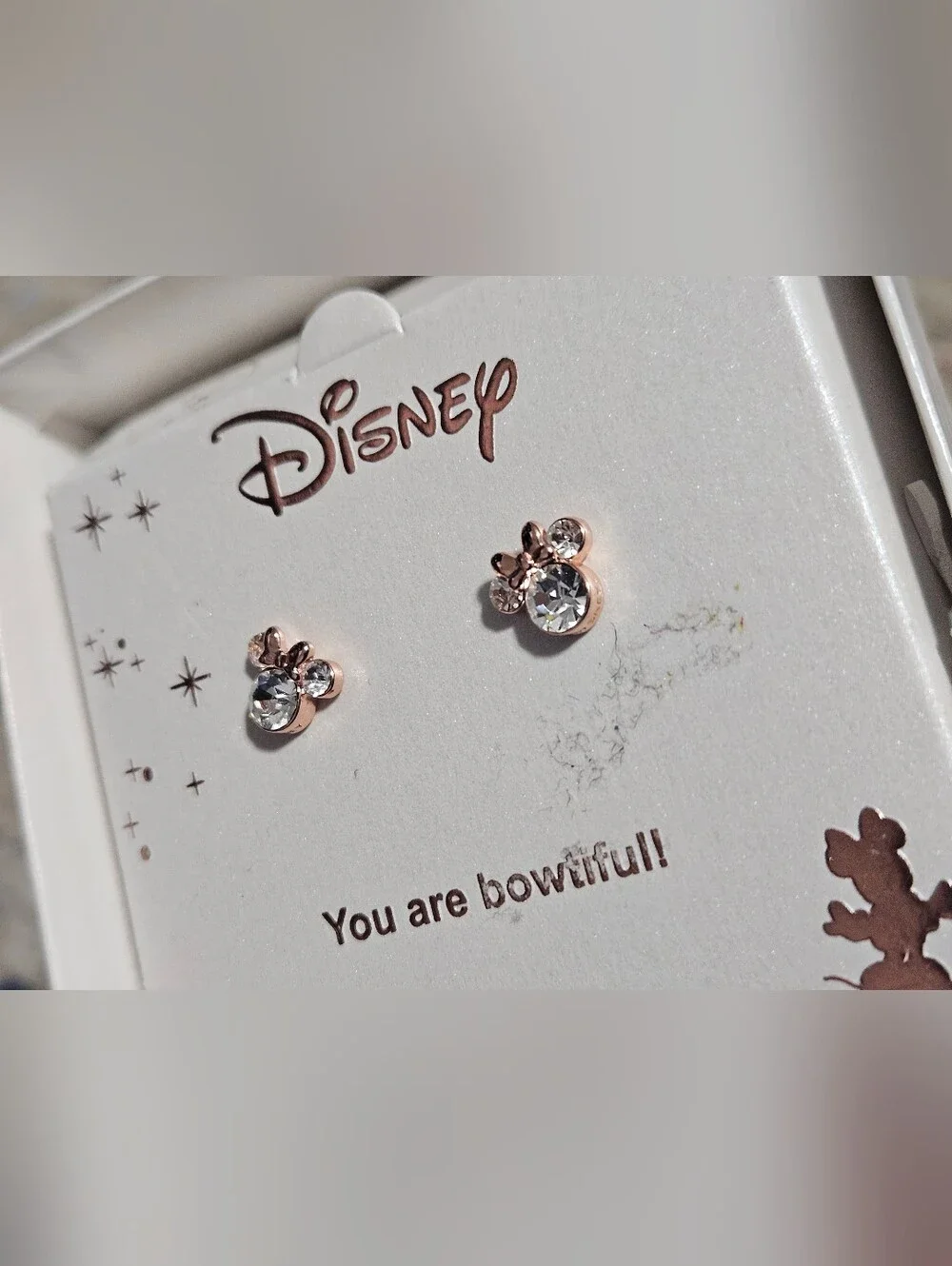 Disney Rose Gold Brass Plated Minnie Mouse Crystal Stud Earrings ✨️ New